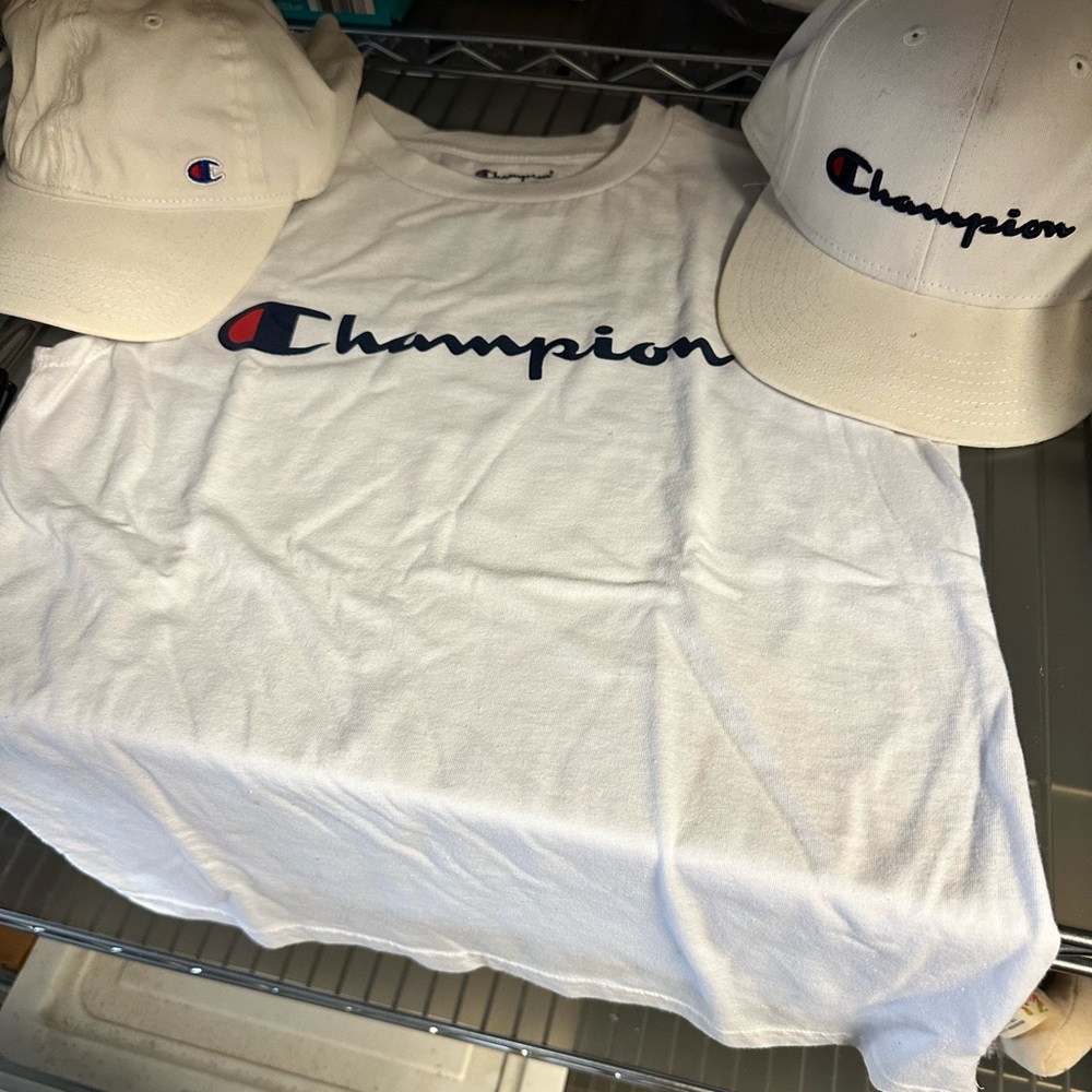 Champion White Tee and Cap Duo